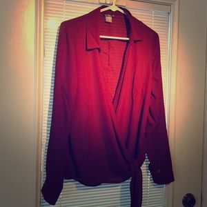 Wrap blouse/ burgundy size 10